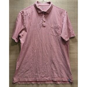 Peter Millar Red White Stripe Polo Size Large 100% Pima Cotton